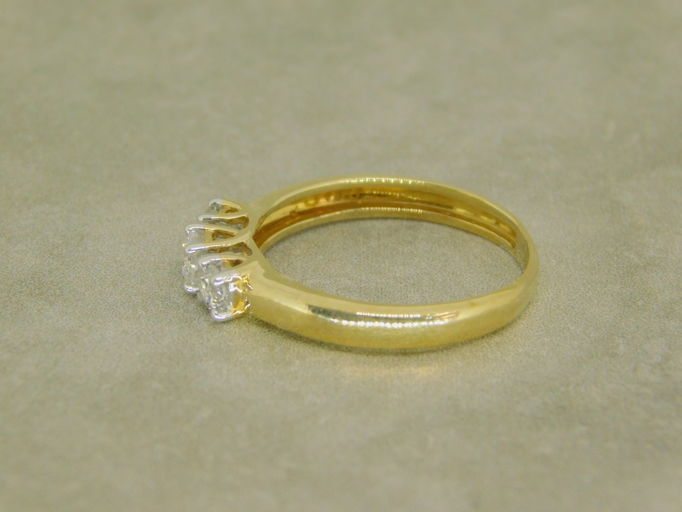 Ladies 3 Stone Yellow Gold Diamond Engagement Ring